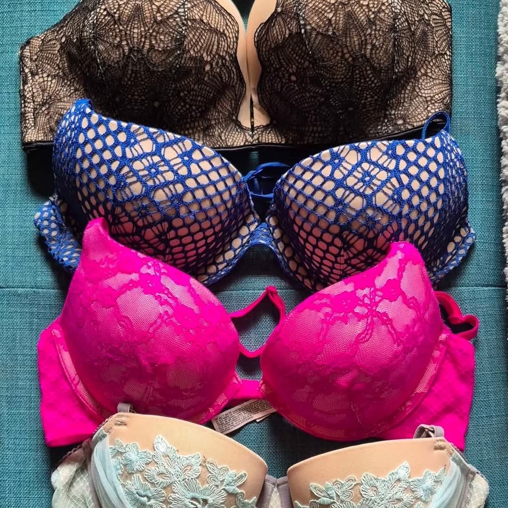 PINK Victoria's Secret Lace Bra Trio - Black, Blue, Pink